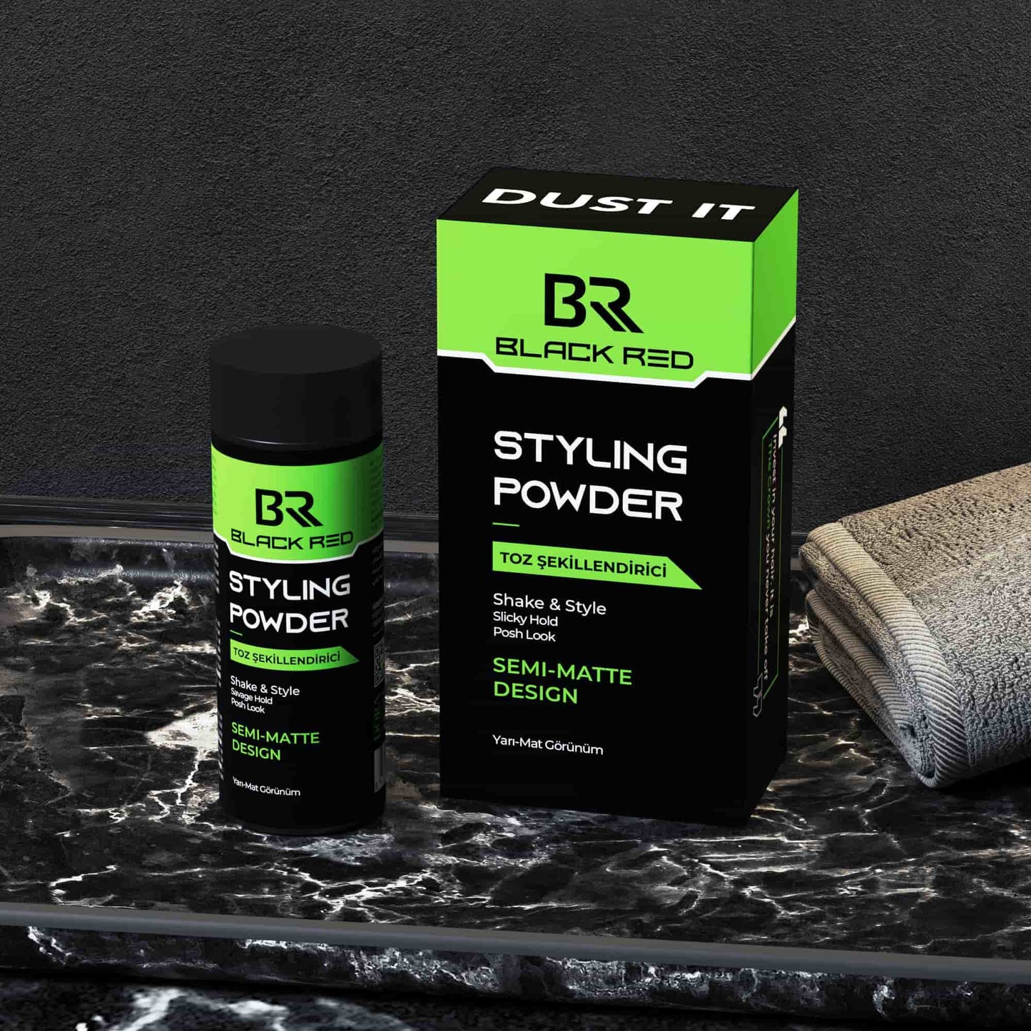 Black Red Texturising Hair Styling Powder Semi-Matte Look 20 gr