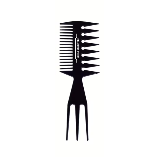 Black hair styling comb with spikes on a white background