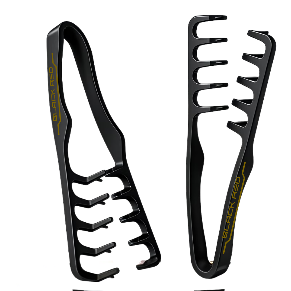 Two black multi-groove accessory pieces with yellow 'BLACKRED' branding, shown on a plain white background.