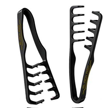 Two black multi-groove accessory pieces with yellow 'BLACKRED' branding, shown on a plain white background.