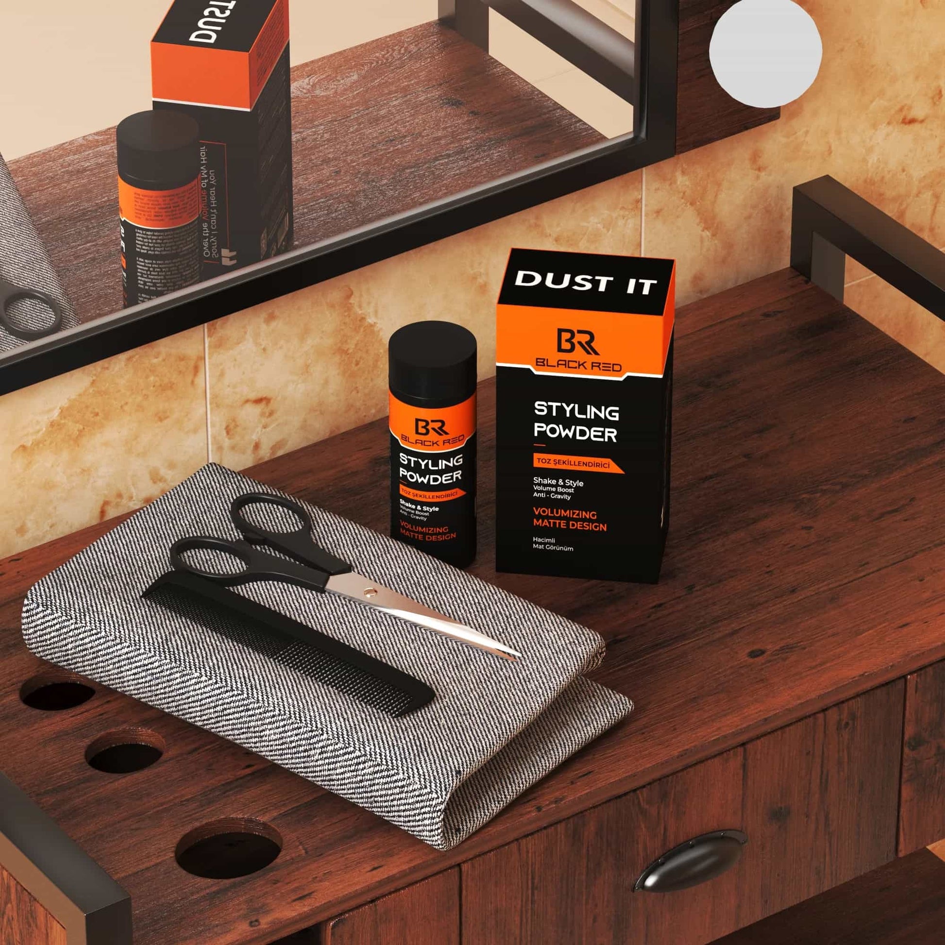 Black Red Hair Texturising Styling Powder Matte Look 20 gr